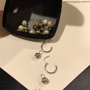 Multicolored interchangeable pearl hoop earrings